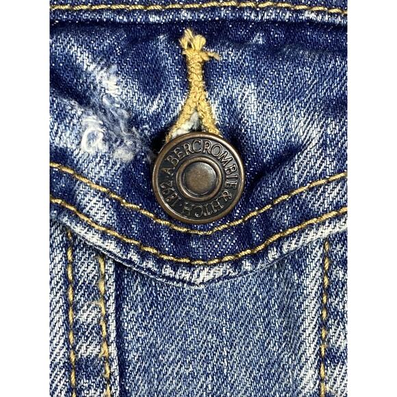 Abercrombie & Fitch Distressed Vintage Denim Jacket Hoodie Size Boy's Small 34" - Picture 6 of 12